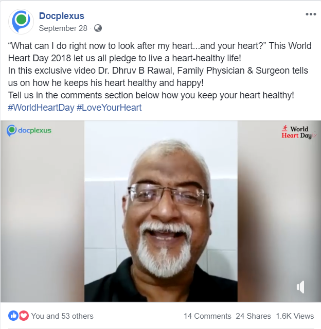 Dr Dhruv Rawal's secret to a #healthyheart published on Facebook on September 28